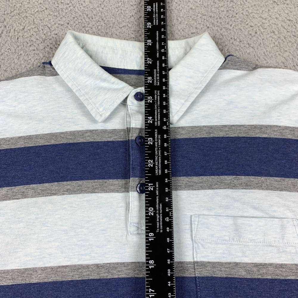 Patagonia Squeaky Clean Polo Mens Large Blue Grey Striped Front Pocket Shirt - Picture 7 of 12